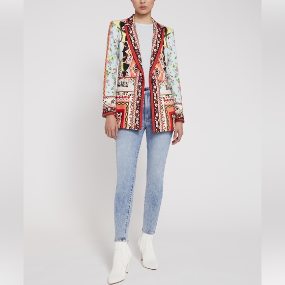 ALICE AND OLIVIA Nate Euphoria Paisley Floral Print Linen Blazer Jacket - Picture 15 of 16